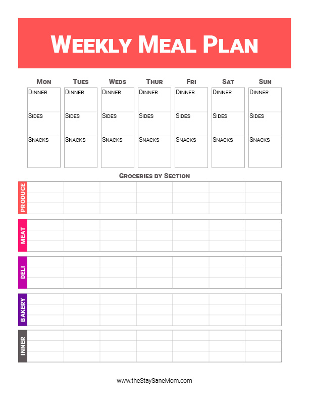 Weekly Meal Planner | Stay Sane Mom
